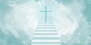 浅蓝色简约天空楼梯十字架复活节展板背景
